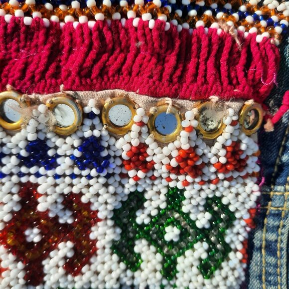 Beaded Boho Upcycled Denim Embellished Jean Jacket Womens S Hippie Festival - Picture 5 of 11